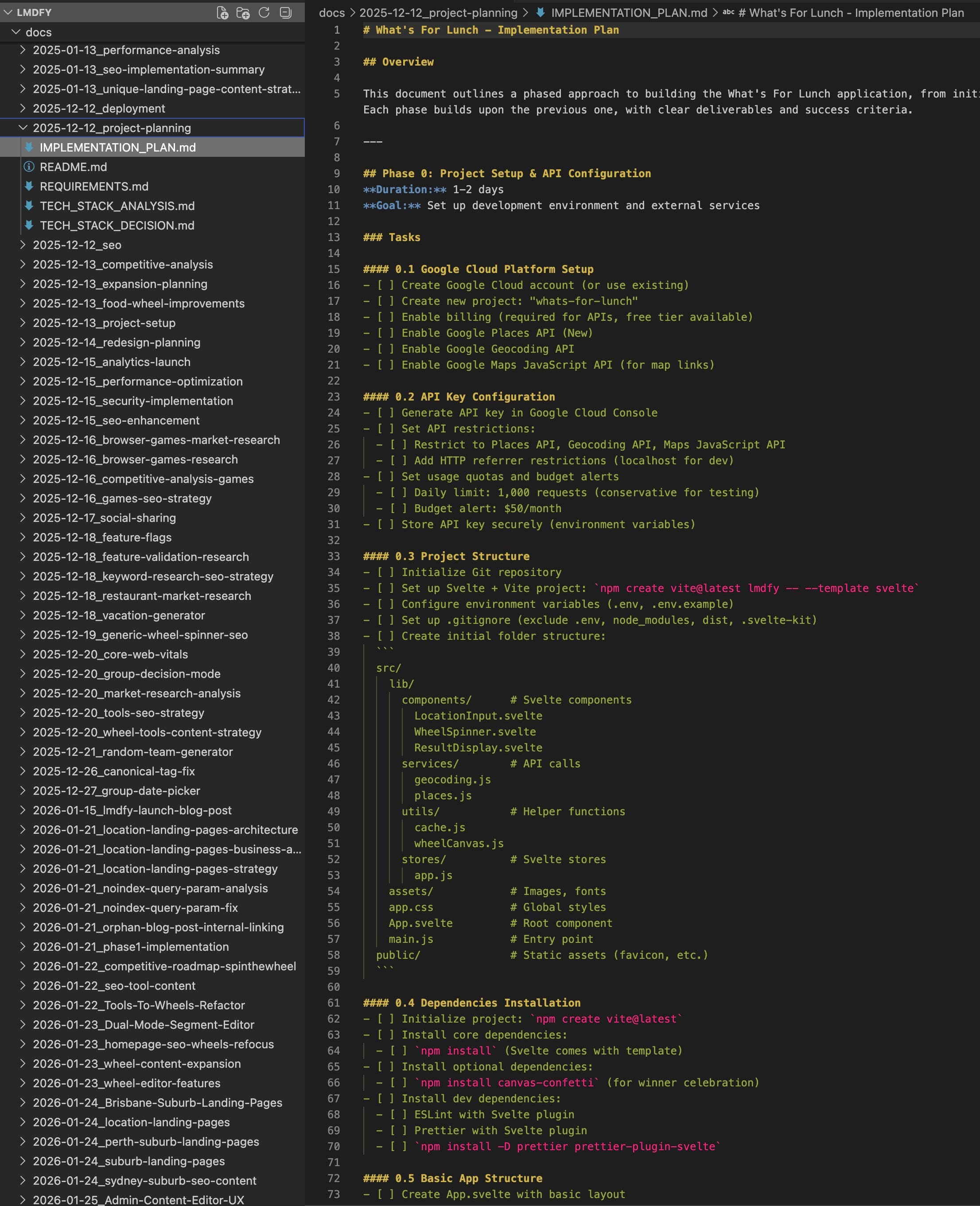 Screenshot showing extensive AI-generated documentation and research materials for the LMDFY project, illustrating the volume of content that requires human synthesis and judgment