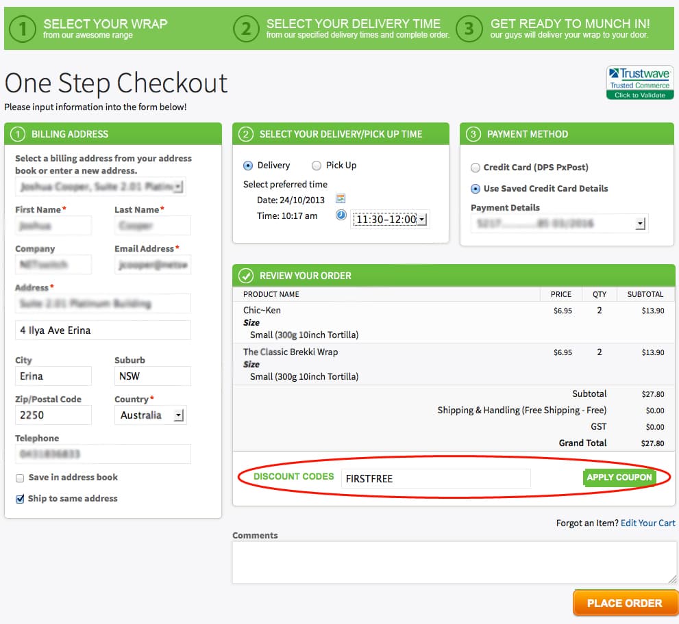 First Free Promotion Applied at Checkout