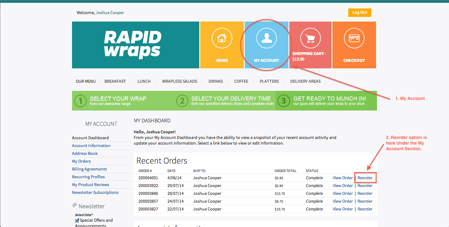 Reorder Feature in Customer Account